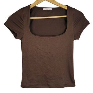 Sincerely Jules Crop Top Brown XS Square Neck Short Sleeves Stretchy Pullover